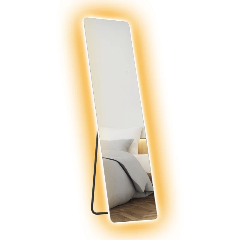 HOMCOM Espejo de Cuerpo Entero con Luz LED 150x40 cm con Iluminación de 3 Colores Función de Memoria Transparente