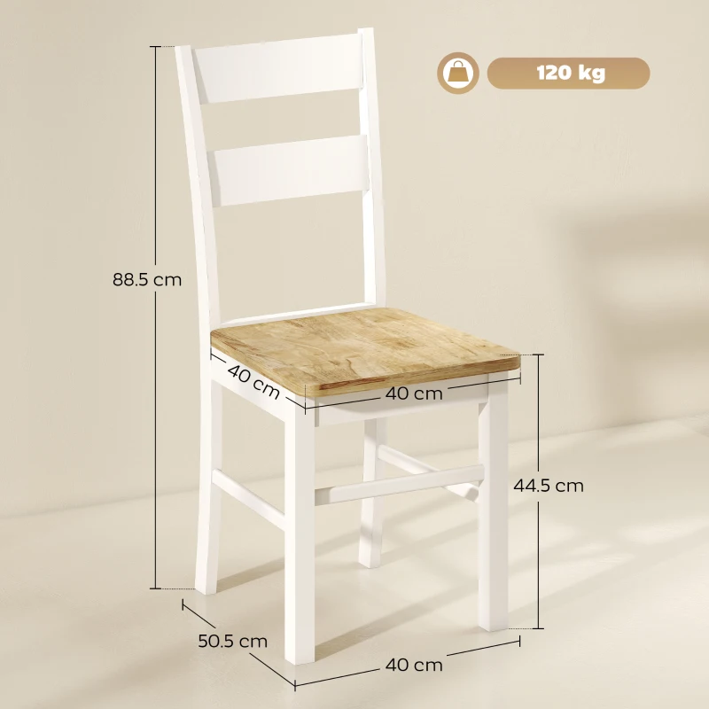 HOMCOM Set di 2 Sedie da Cucina, Legno di Gomma, Piedini protettivi, Schienale leggermente curvato, Bianco