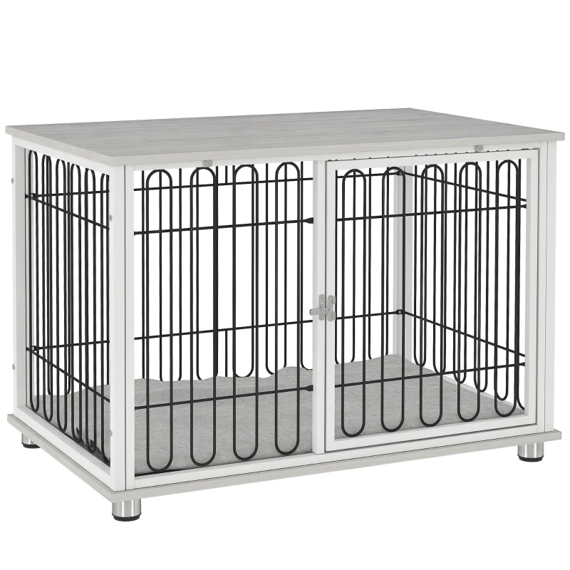 PawHut Cage pour chien caisse pour chien avec coussin pieds réglables pour chiens moyens jusqu'à 20 kg 90 x 58 x 62,5 cm gris