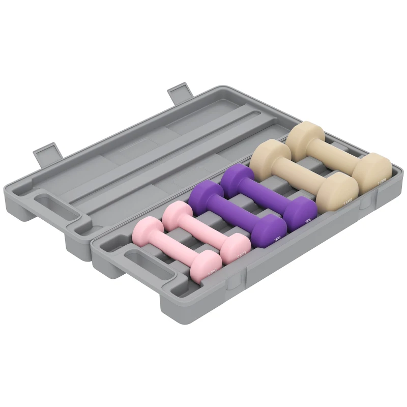 HOMCOM Set de 6 Mancuernas con Maletín y Pesas Ajustables de 0,5 kg, 1 kg, 1,5 kg para Casa, Gimnasio
