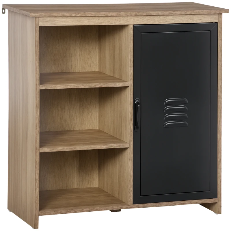 HOMCOM Buffet Industriel - Meuble de Rangement sur pied 3 niches Placard - en Bois et Porte métal Noir