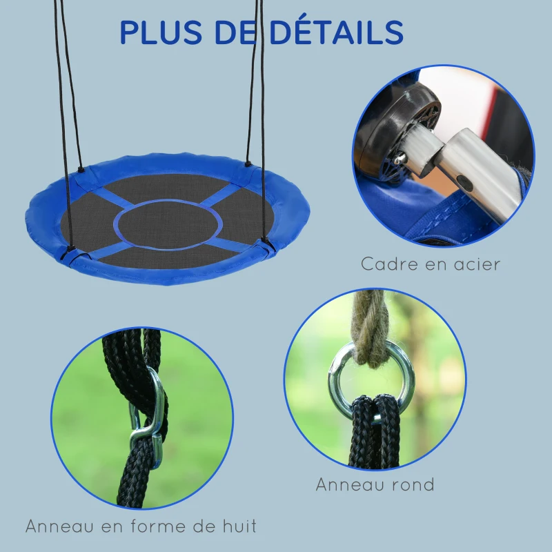 Outsunny Balançoire nid d'oiseau Ronde balançoire Panier Ø 110 cm 4 Anneaux Inclus métal époxy Oxford Haute densité Bleu