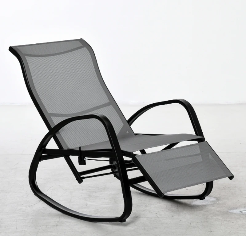 Outsunny Schaukelstuhl Schaukelliege mit Rückenlehne Fußstütze verstellbar Gartenliege Schwungliege bis 160 kg belastbar Texteline Grau 90 x 64 x 96,5 cm