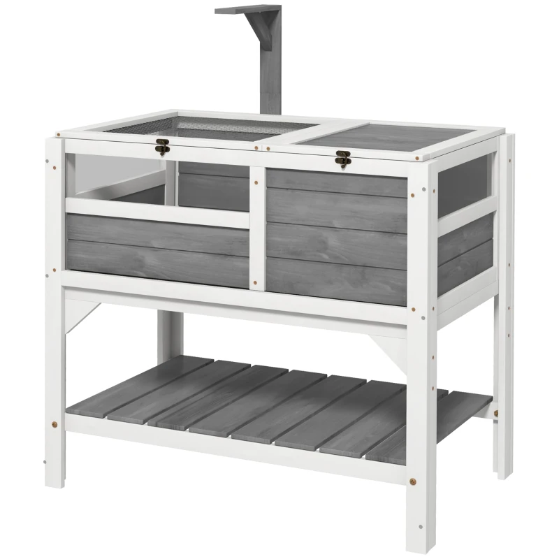 PawHut Căsuță pentru țestoase, cu raft de depozitare din lemn masiv, 84 x 51 x 103 cm