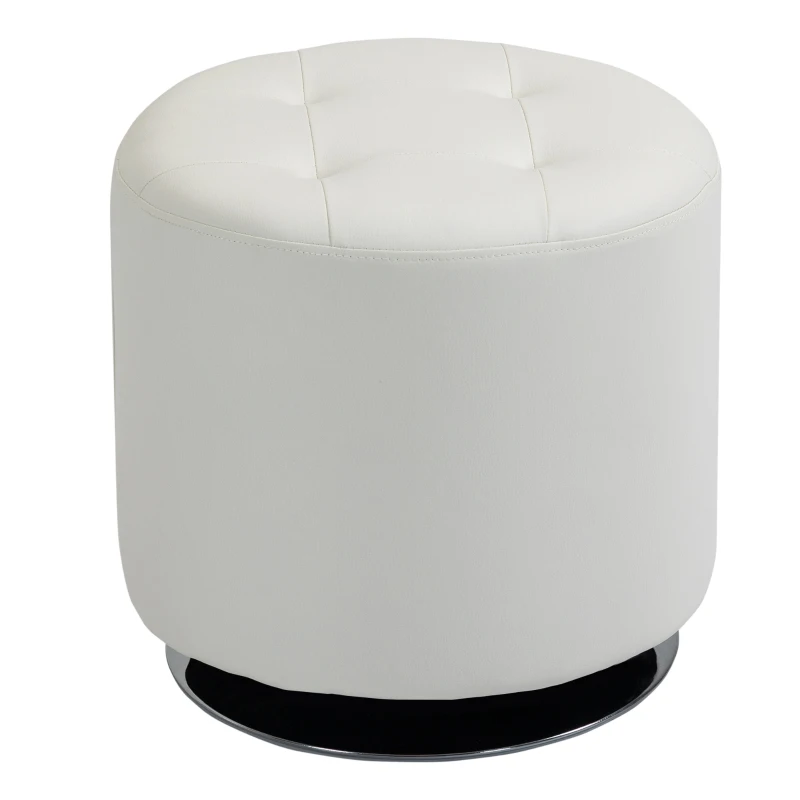 HOMCOM Reposapiés Otomano Giratorio Taburete Puff Redondo Tapizado en Piel Sintético de Estilo Moderno para Dormitorio Entrada Salón Ø45,5x44,5 cm Blanco