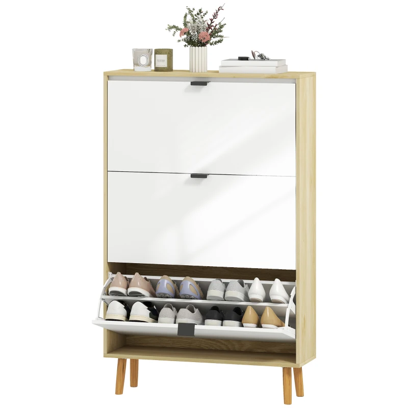 HOMCOM Meuble à Chaussures Moderne Slim avec 3 Tiroirs Basculants pour 24 Paires de Chaussures, 80x24x127 cm, Blanc