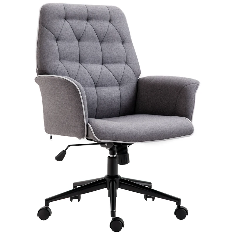 HOMCOM Sedia da Ufficio Imbottita ad Altezza Regolabile, in Tessuto Effetto Lino, 66x69x89.5-97 cm, Grigio