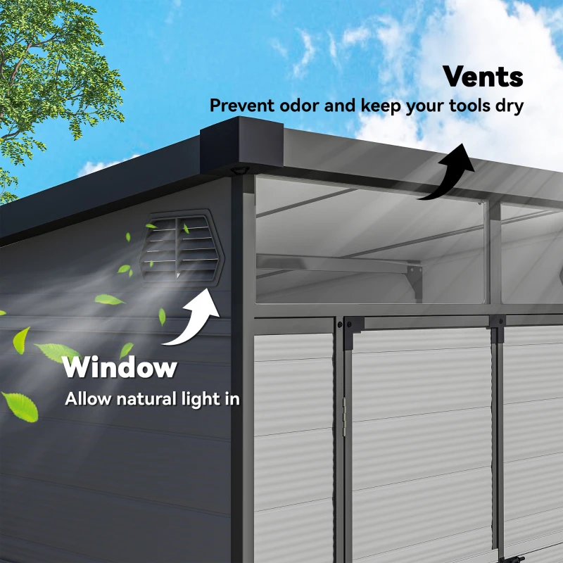 Outsunny Șopron pentru Grădină din Plastic cu Ferestre și Orificii de Ventilație, 190x191x215 cm, Gri Deschis(m-6)