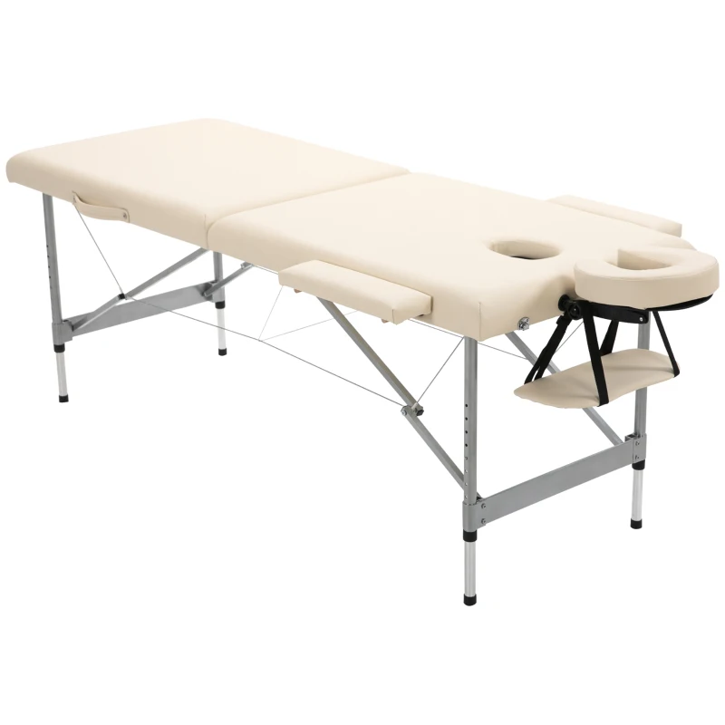 HOMCOM Camilla de Masaje Plegable con Altura Ajustable en 7 Posiciones Reposacabezas y Apoyabrazos 186x71x62-83 cm Beige