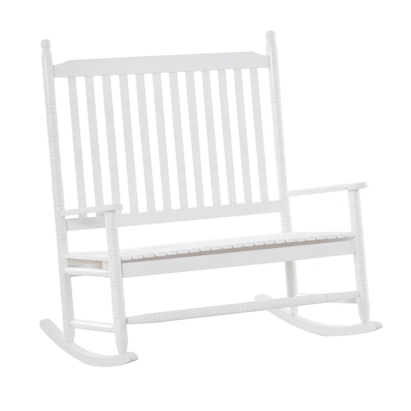 Outsunny Sedia a Dondolo 2 Posti in Legno con Schienale Alto e Braccioli, 117x85x120 cm, Bianco