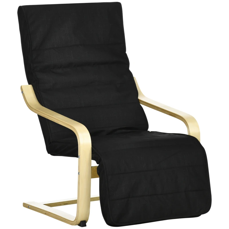 HOMCOM Sillón de Salón con Reposapiés Ajustable Butaca Tapizado en Tela para Oficina Dormitorio 66,5x94x100cm Negro