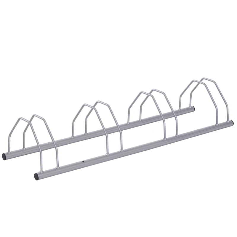 HOMCOM Fahrradständer für 4 Fahrräder Stahl Fahrradhalter mit 35-55 mm Reifenbreiten freistehender Bodenparker Abstellständer Radständer für Boden- oder Wandmontage 108,5 x 30 x 21,5cm Silber