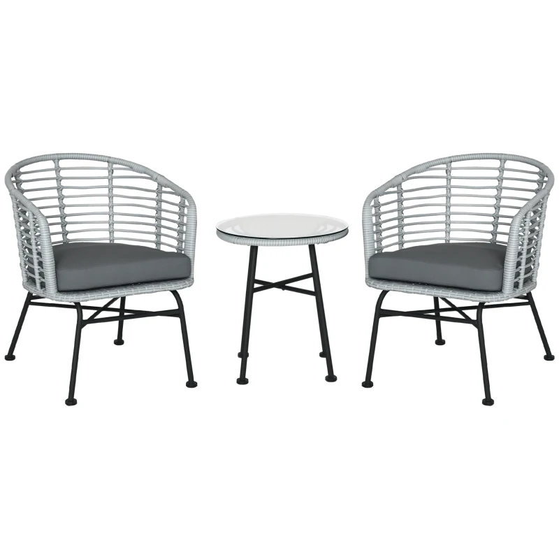 Outsunny Set Mobili da Giardino in Rattan Sintetico Stile Boho Chic con 1 Tavolino e 2 Sedie, Grigio