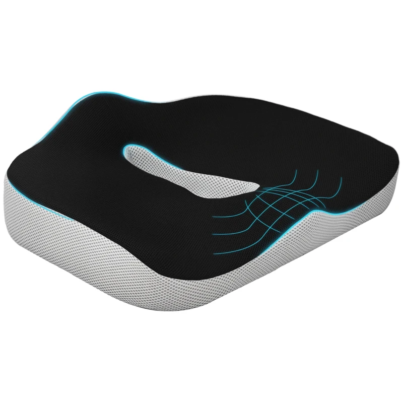HOMCOM Coussin chaise bureau en mousse à mémoire - coussin coccyx ergonomique avec fond antidérapant et housse en maille