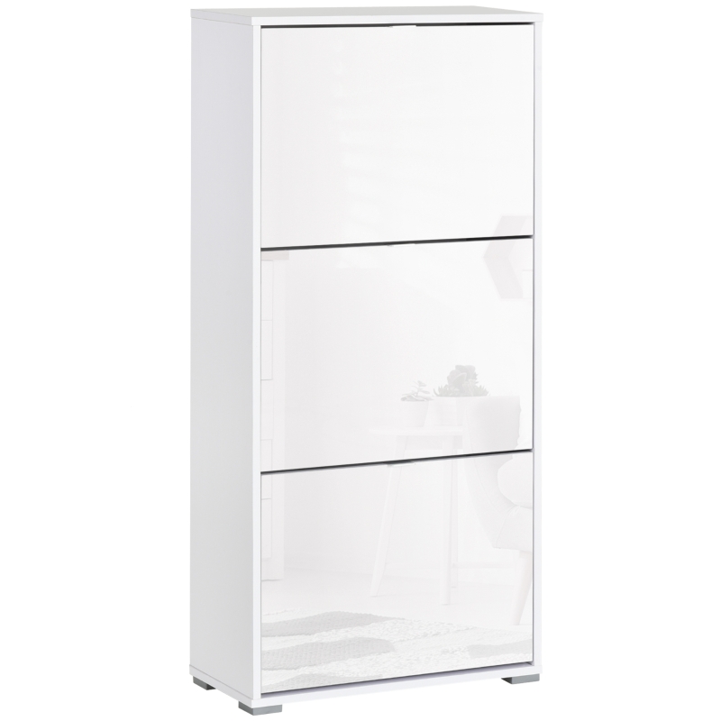 HOMCOM Armario de Zapatos Zapatero Moderno con 3 Cajones Capacidad de 18 Pares de Zapatos para Pasillo 60x26x124 cm Blanco