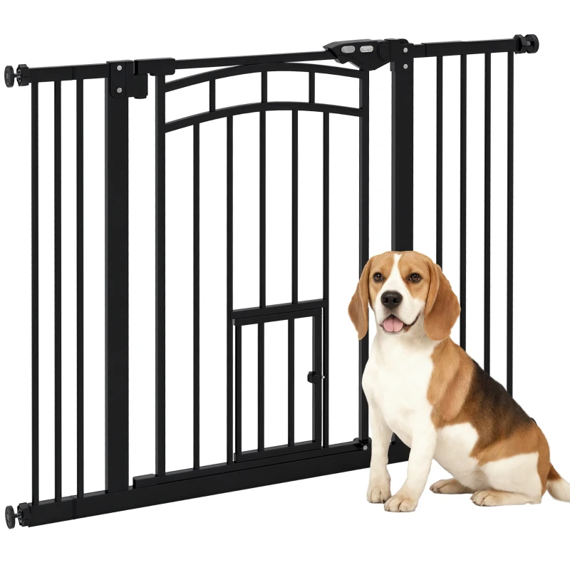 PawHut Cancellino per Cani taglia Piccola e Media con Chiusura Automatica, in Acciaio e PA, 74-100x76 cm, Nero
