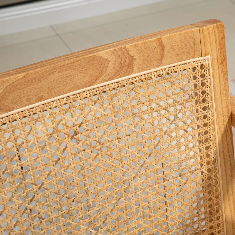 HOMCOM Fotoliu de salon confortabil cu șezut din răchită, Cu pernă groasă, Spătar înclinat, Structură din lemn, bej