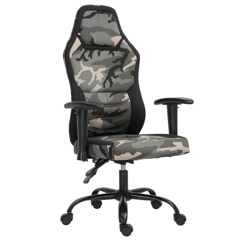 HOMCOM Fauteuil gaming militaire - chaise gamer - inclinable, hauteur réglable assise & accoudoirs, pivotant - polyester noir vert