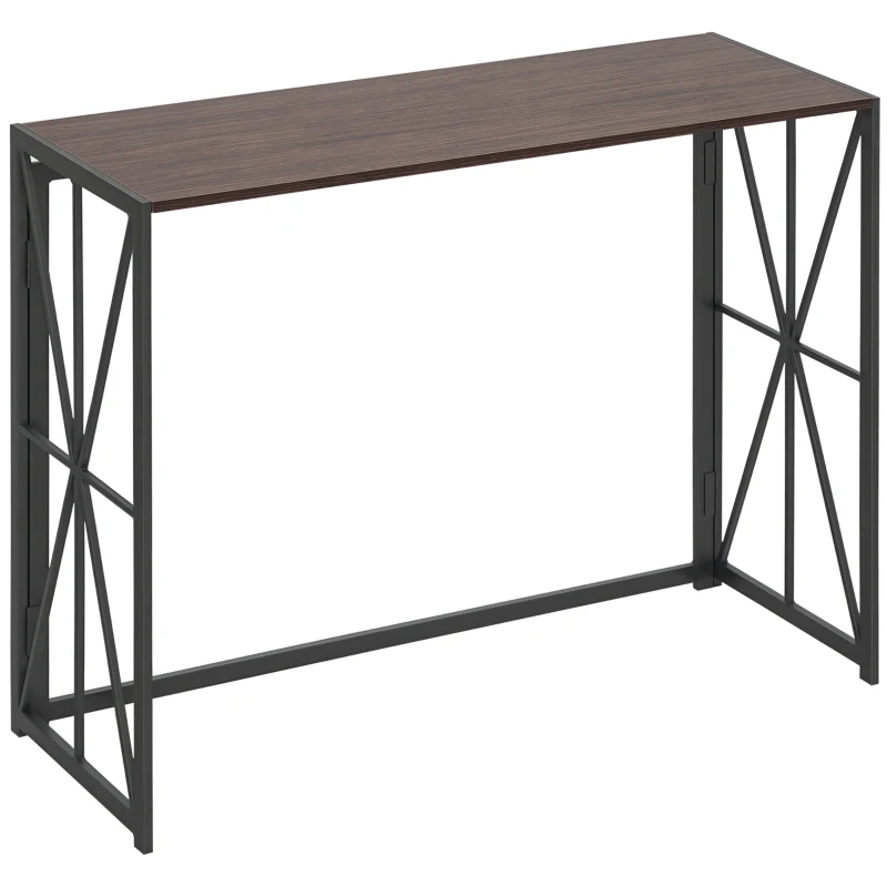 HOMCOM Tavolo Consolle da Ingresso Stile Industriale Pieghevole in Legno e Metallo, 100x38x80cm, Marrone