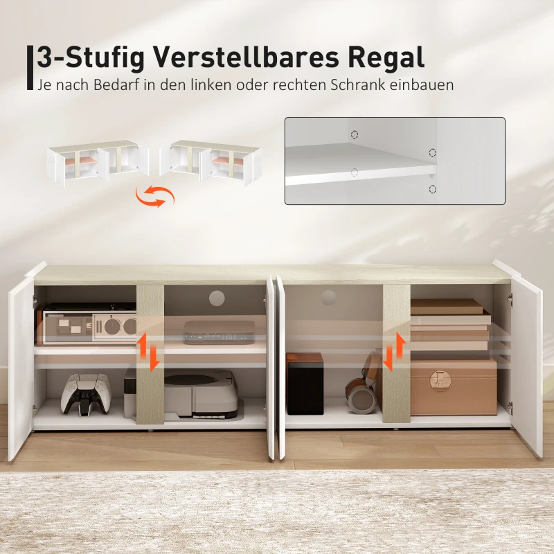 HOMCOM TV-kast voor 65-inch televisie, televisiekast met soft-close deuren, aanpasbare planken, kabeldoorvoeren, voor woonkamer, Wit(m-6)