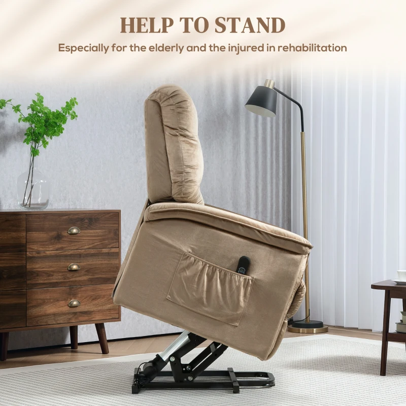 HOMCOM Velvet-Feel Electric Lift Recliner Chair - Brown