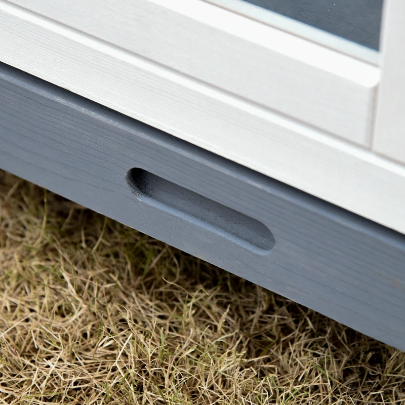 PawHut Tarc din lemn vila pentru iepuri cu tavă glisantă, ușă blocabilă, capac deschizator gri