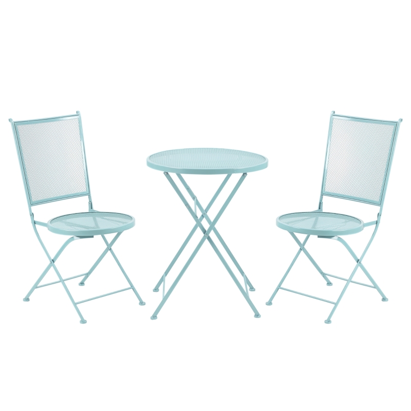 Outsunny Garten Sitzgruppe 3-teiliges Bistro-Set Garnitur 1 Tisch+2 faltbare Stühle für Terrasse Balkon Metall Blau
