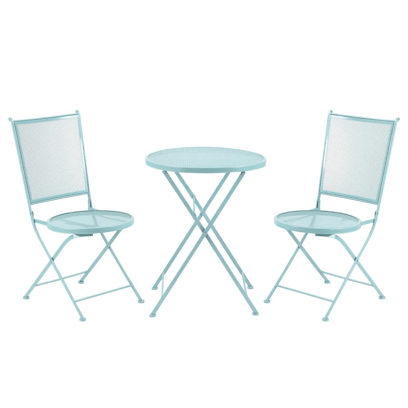 Outsunny Garten Sitzgruppe für 2 Personen Bistro-Set Garnitur 1 Tisch+2 faltbare Stühle für Terrasse Balkon Metall Blau