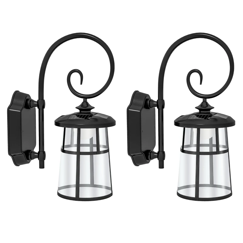 Outsunny Lot de 2 lampe murale aplici solare LED pentru exterior IP44 16,5x25,5x41cm negru