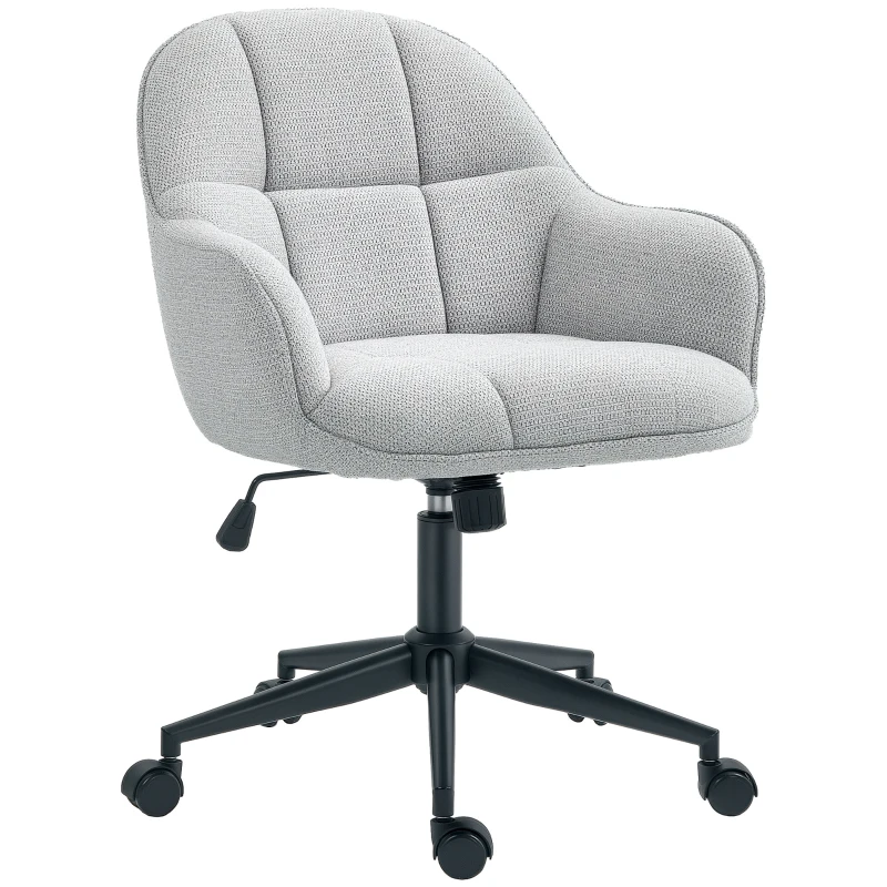HOMCOM Scaun fauteuil de birou cu spătar și șezut capitonat reglabil în înălțime rotativ 360° bază neagră tapiterie țesătură gri