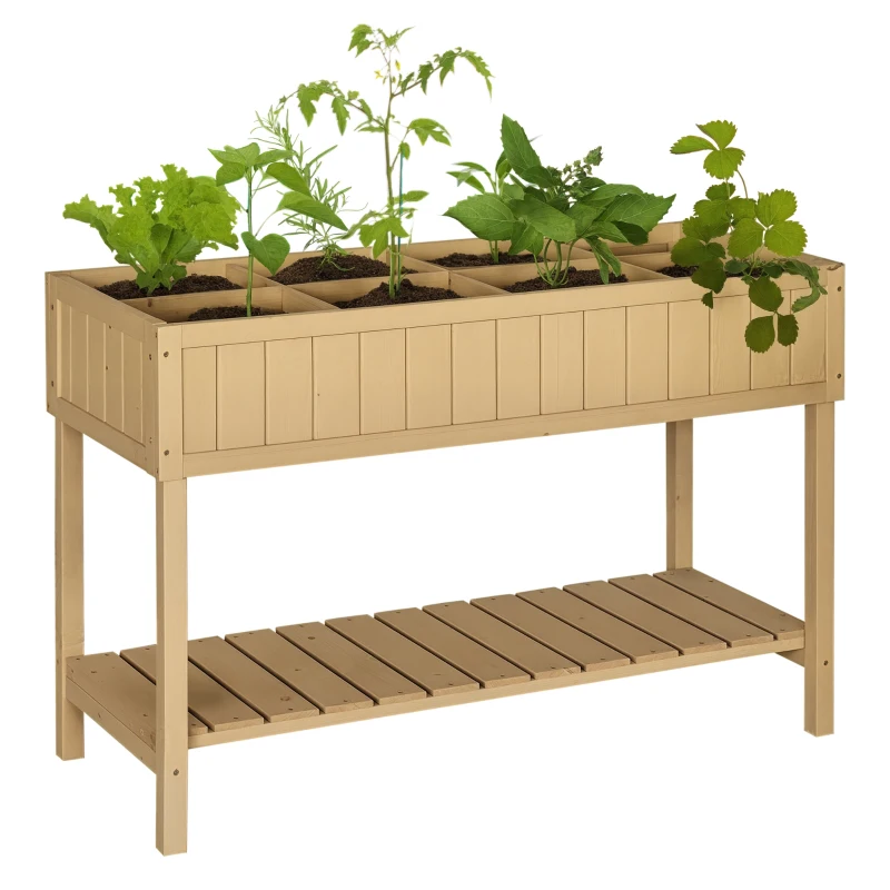 Outsunny Letto per Orto Rialzato in Legno Orto Pensile Urbano con 8 Griglie e Ripiano Inferiore per Piante da Giardino 120x60x81cm