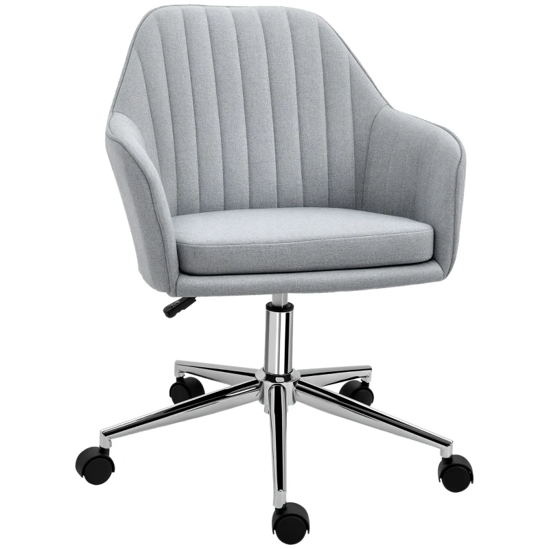 Vinsetto Chaise de bureau design contemporain dossier accoudoirs striés hauteur réglable pivotant 360° piètement chromé lin gris clair