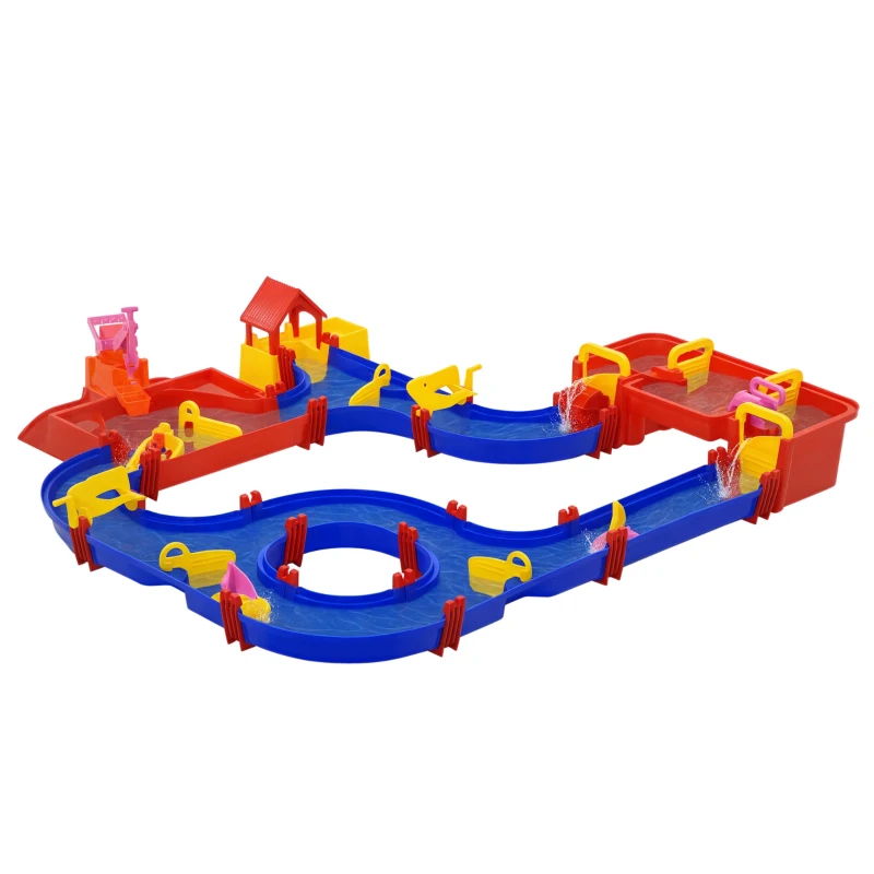 HOMCOM Kinder Wasserstraße Wasserbahnset Spielzeug Wasserspiel 78-teiliges Spielset Lernspielzeug für 3-6 Jahre Garten Outdoor Wassertisch Kinder Wasserspielspaß Kunststoff 123 x 111 x 7 cm