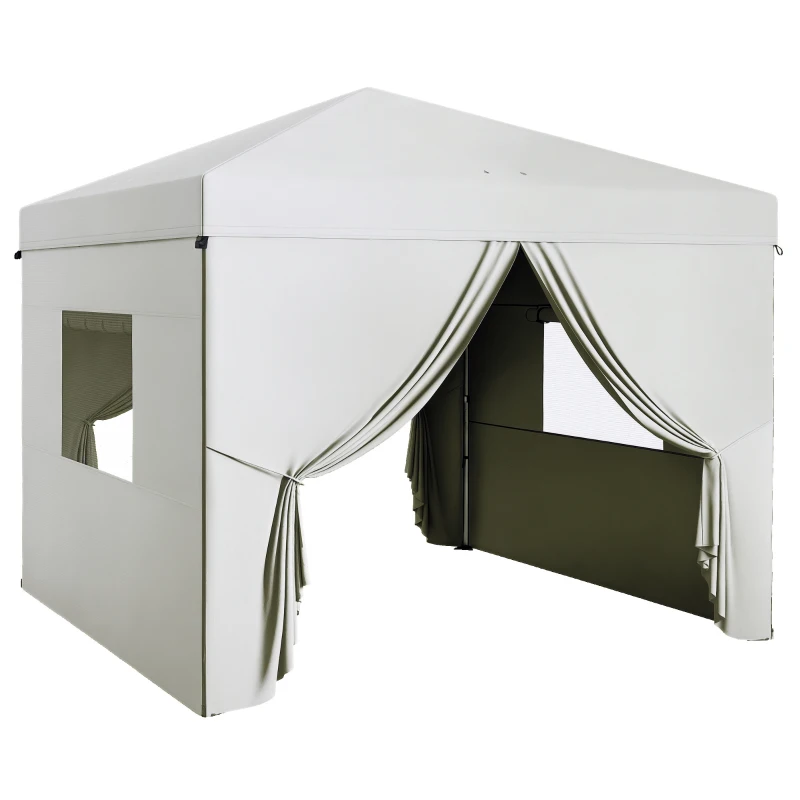 Outsunny Carpa Plegable Pop-Up 3x3 m con 4 Cortinas Laterales 2 Ventanas de Malla Altura Ajustable Impermeable y Anti-UV Blanco