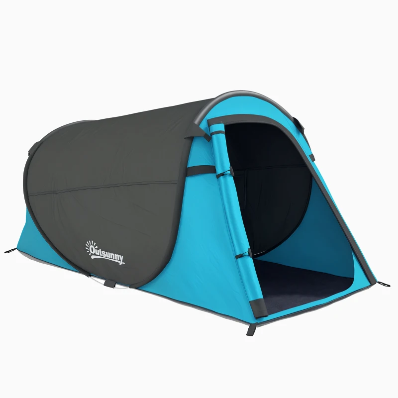 Outsunny Cort Camping 2 Persoane, Cort Automat Pop-up Iglu, 220x108x110 cm, Albastru