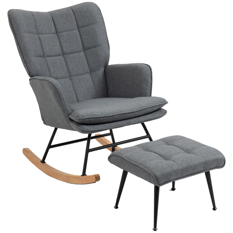 HOMCOM Scaun cu leagăn cu taburet, confortabil, până la 130 kg, aspect de in, 64x89x90cm, Gri