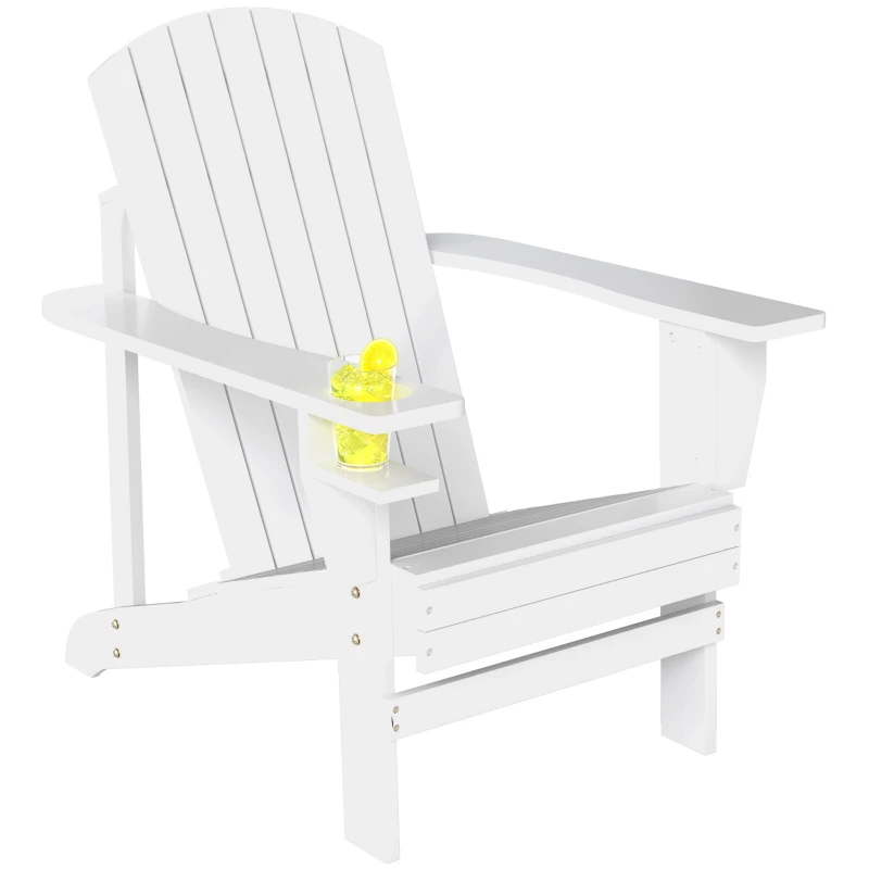 Outsunny Fauteuil de jardin Adirondack grand confort porte-gobelet intégré bois de sapin traité peint blanc