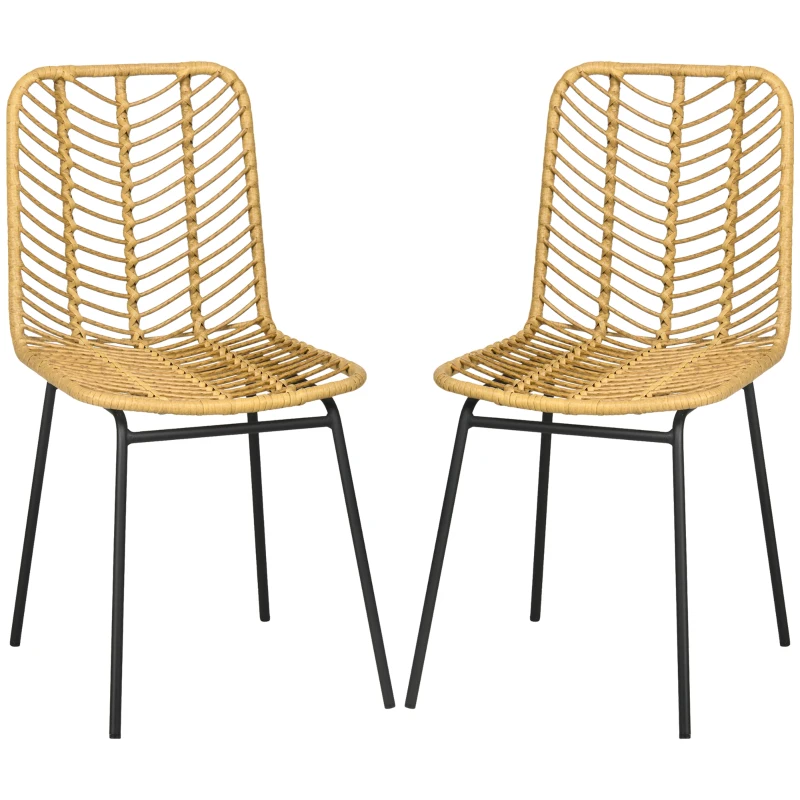 HOMCOM Set de 2 scaune de dining design boem din rășină impletită și picioare metal 44 x 58 x 85 cm galben