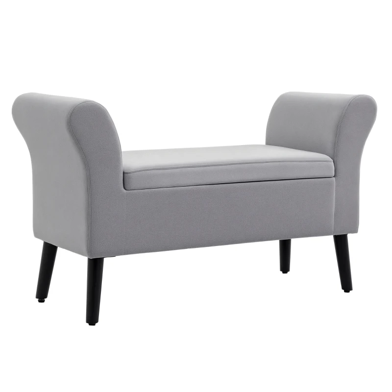 HOMCOM Polsterbank mit Stauraum, Truhenbank mit Armlehnen, 46 cm Sitzhöhe, samtartiges Polyester, 111,5 x 41 x 65 cm, Hellgrau
