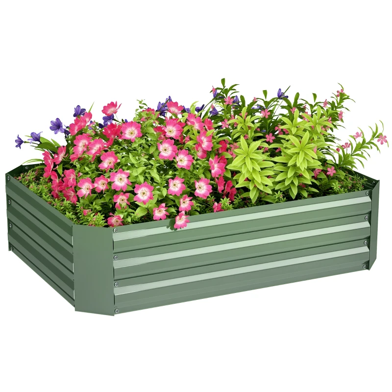 Outsunny Hochbeet aus verzinktem Stahl, Gartenbeet, Pflanzkasten für Garten, Blumenkasten, 120 x 90 x 30 cm, Dunkelgrün
