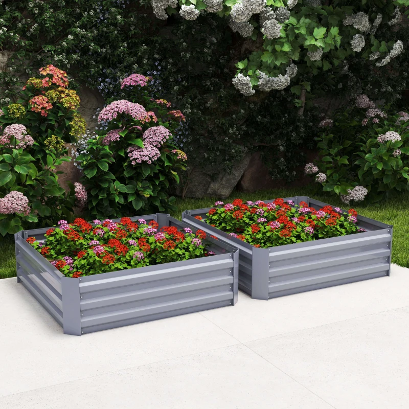 Outsunny Lot de 2 carré potager de jardin dim. 100L x 100l x 30H cm - tôle d'acier ondulée gris(m-9)