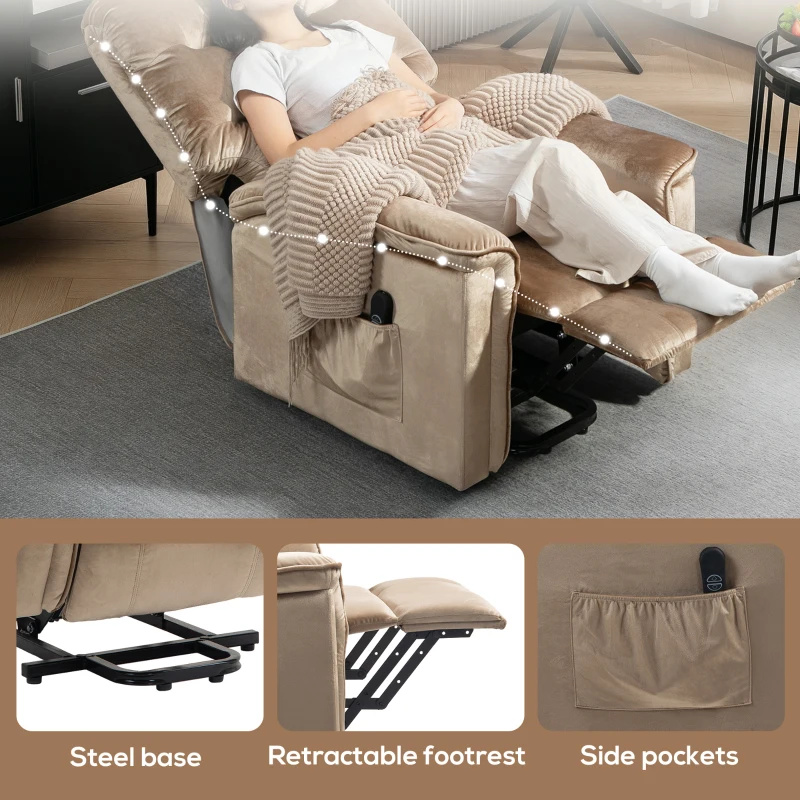 HOMCOM Velvet-Feel Electric Lift Recliner Chair - Brown