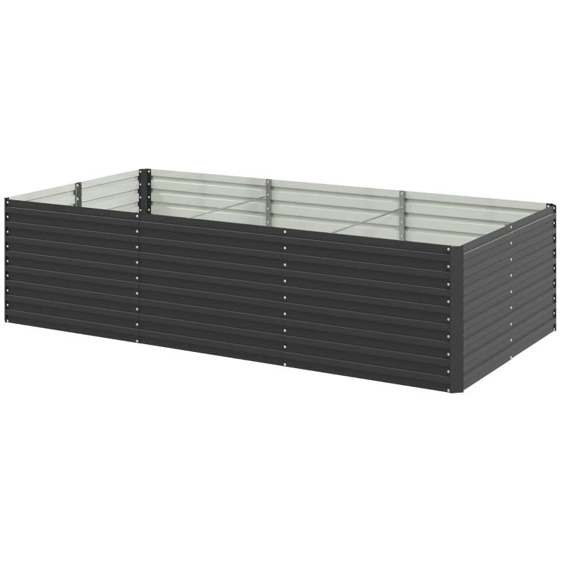 Outsunny Jardinieră ridicată galvanizată rectagulară pentru exterior, fund deschis, 240 x 120 x 60cm, Gri