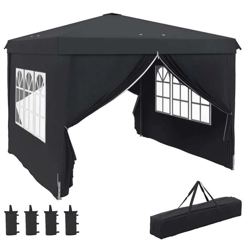 Outsunny Gazebo 3x3 ad Altezza Regolabile con Fori di Drenaggio e Borsa da Trasporto, in Metallo, Grigio