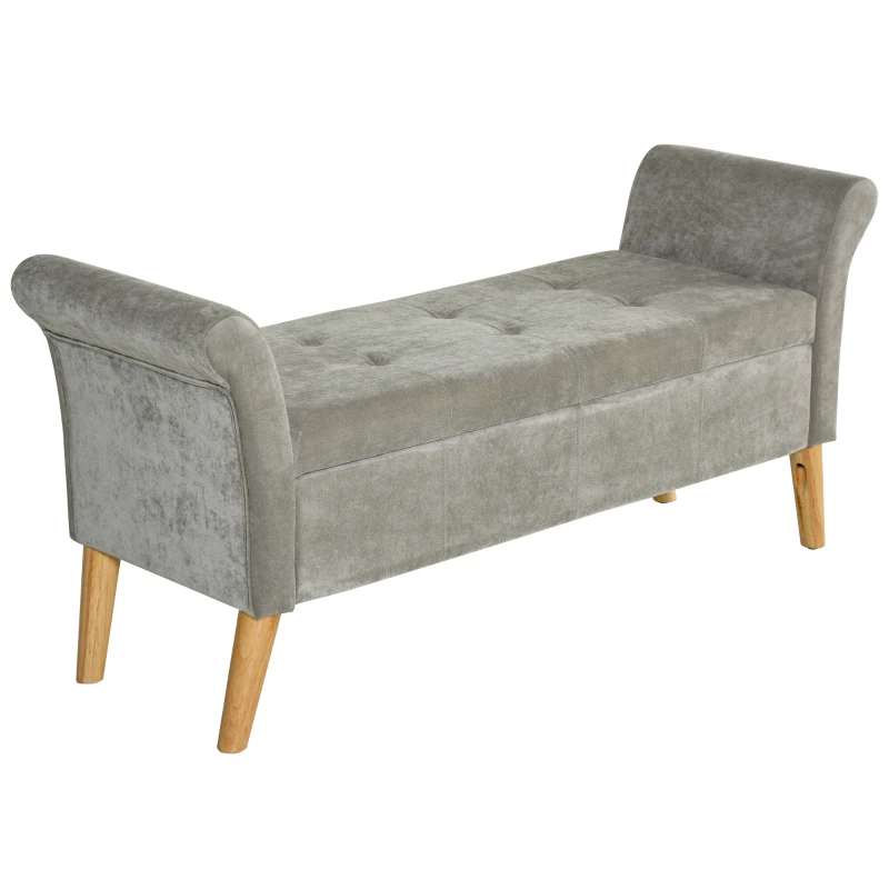 HOMCOM Banc Banquette Design Contemporain Accoudoirs Courbés Fonction de Rangement 2 en 1 136,5 x 45lx 62 cm Gris
