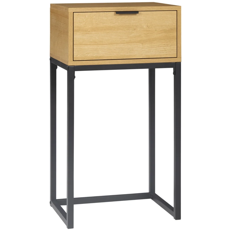 HOMCOM Mesa Auxiliar con Cajón Mesita Auxiliar Moderna con Patas de Acero para Pasillo Salón 40x30x76cm Natural