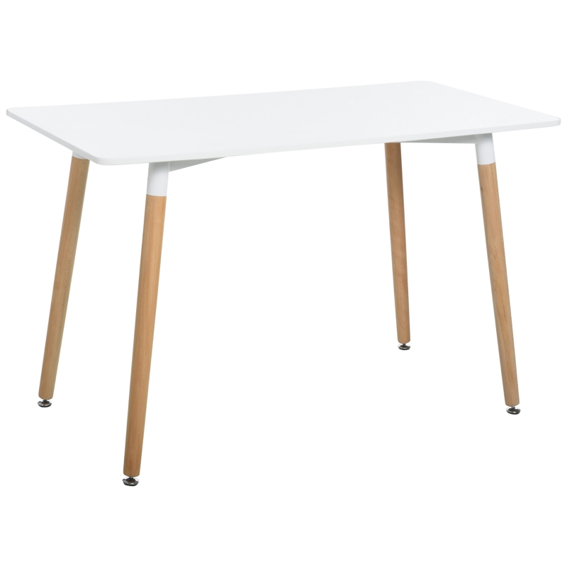 HOMCOM Scandinavian Style Dining Table w/ Wood Legs Adjustable Feet Elegant Home Office Dining Clean Stylish White
