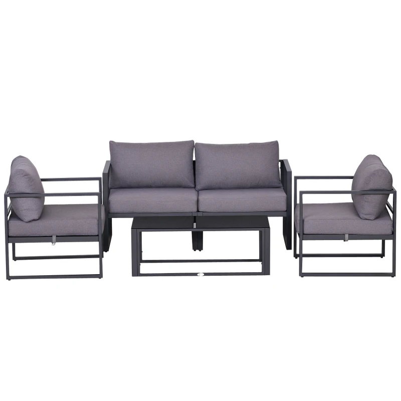 Outsunny Ensemble Salon de Jardin Design Contemporain Style Yachting 4 Places avec Coussins et Table Basse Plateau Verre trempé alu. Gris