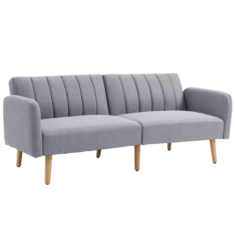 HOMCOM Canapea Extensibilă 2 Locuri Design scandinav Spătar reglabil 3 Poziții Picioare Lemn Țesătură Aspect Lin Gri