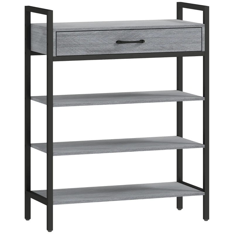 HOMCOM Estante de Zapatos de 4 Niveles, Estante de Vestíbulo para hasta 9 Pares de Zapatos, Tablero de Partículas, Metal, Gris